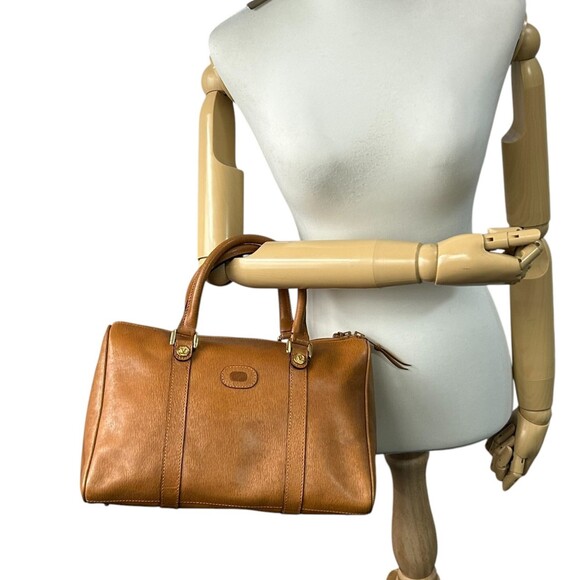 Valentino Garavani Mini Boston Handbag in Camel Brown Leather with V Logo and...
